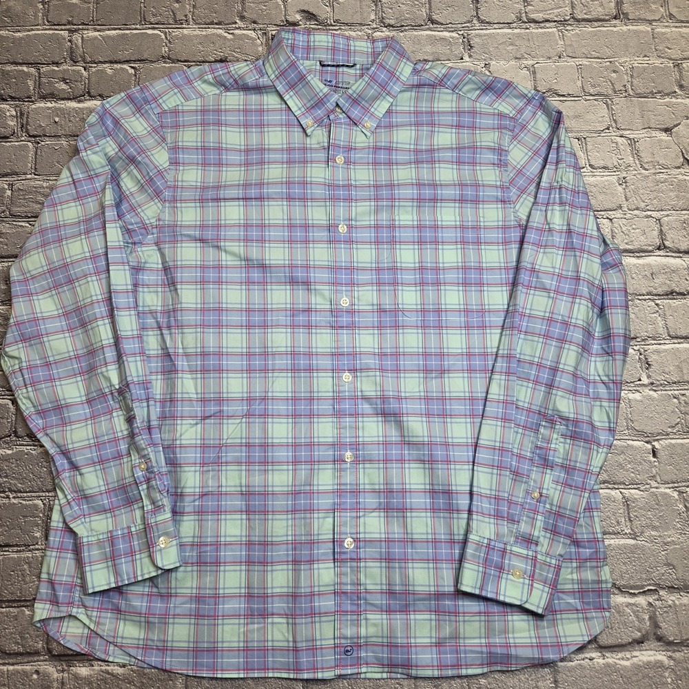 Vineyard Vines Shirt Mens XL OTG On The Go Performance Long Sleeve Plaid Blue